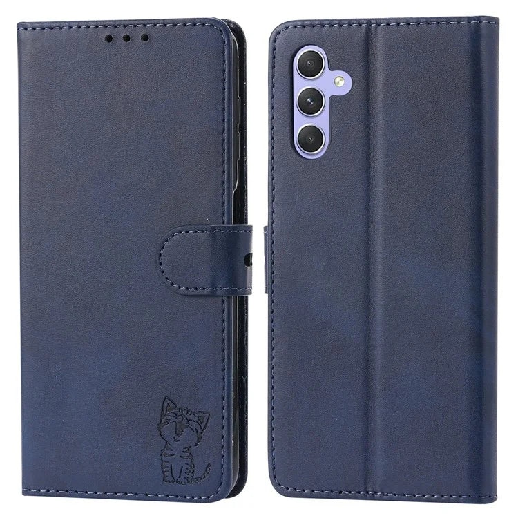 For Samsung Galaxy S24 Cell Phone Case Imprinted Cat Pattern PU Leather Cover