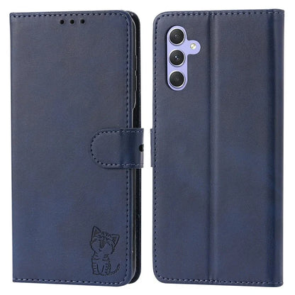 For Samsung Galaxy S24 Cell Phone Case Imprinted Cat Pattern PU Leather Cover