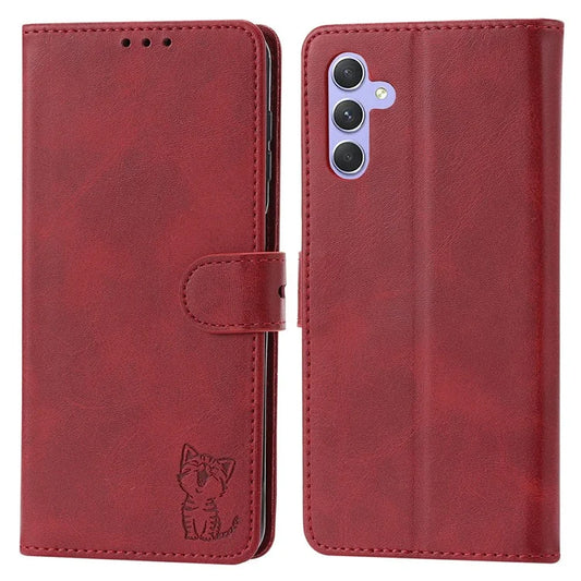 For Samsung Galaxy A15 4G / A15 5G Wallet Case Happy Cat Pattern Imprinted Phone Cover