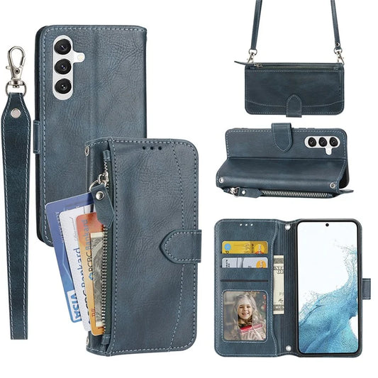 For Samsung Galaxy A15 4G / A15 5G Case Zipper Pocket Phone Protector with Crossbody Shoulder Strap