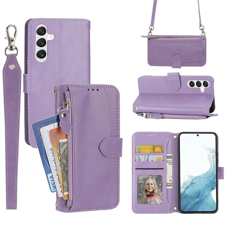 For Samsung Galaxy A15 4G / A15 5G Case Zipper Pocket Phone Protector with Crossbody Shoulder Strap