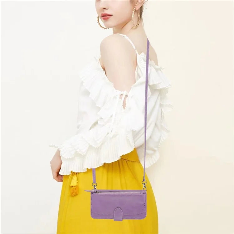For Samsung Galaxy A15 4G / A15 5G Case Zipper Pocket Phone Protector with Crossbody Shoulder Strap