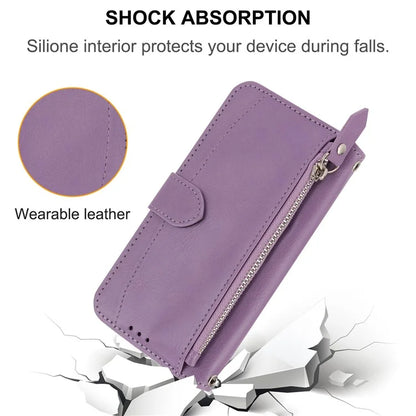 For Samsung Galaxy A15 4G / A15 5G Case Zipper Pocket Phone Protector with Crossbody Shoulder Strap
