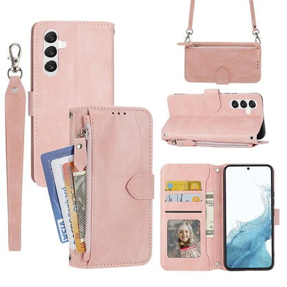 For Samsung Galaxy A15 4G / A15 5G Case Zipper Pocket Phone Protector with Crossbody Shoulder Strap