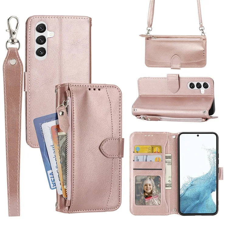 For Samsung Galaxy A15 4G / A15 5G Case Zipper Pocket Phone Protector with Crossbody Shoulder Strap