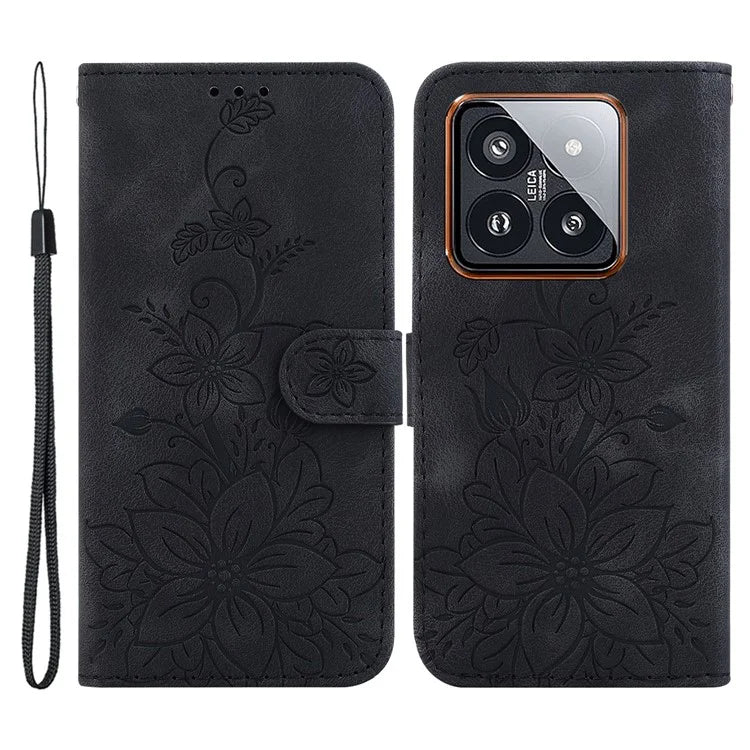 For Xiaomi 14 Pro Wallet Case Flower Imprinted Phone Cover