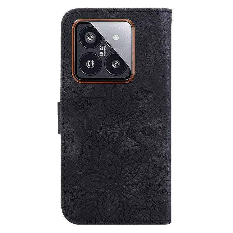 For Xiaomi 14 Pro Wallet Case Flower Imprinted Phone Cover