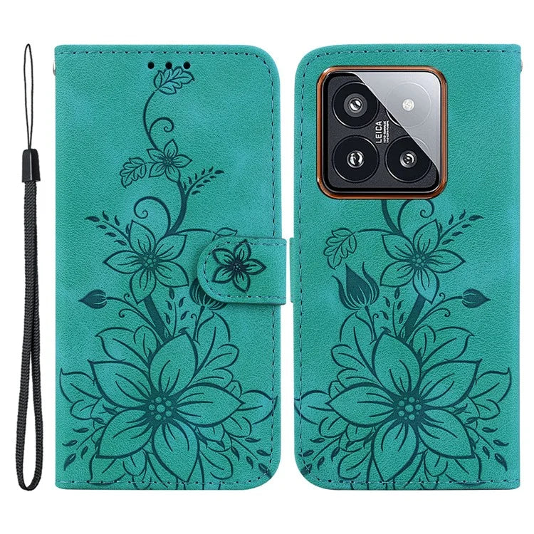 For Xiaomi 14 Pro Wallet Case Flower Imprinted Phone Cover