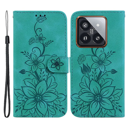 For Xiaomi 14 Pro Wallet Case Flower Imprinted Phone Cover
