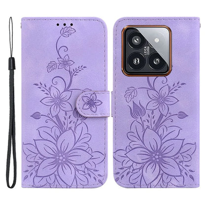 For Xiaomi 14 Pro Wallet Case Flower Imprinted Phone Cover