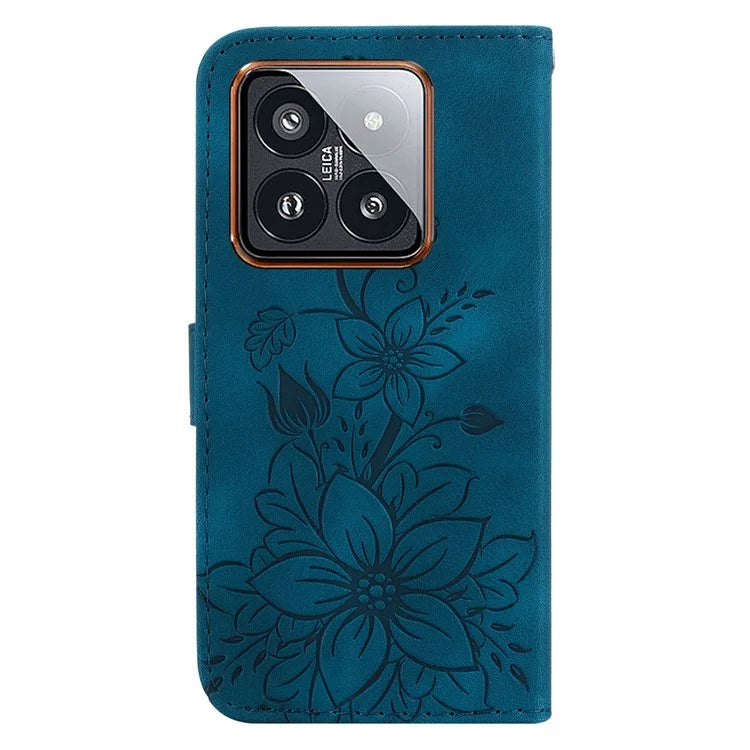 For Xiaomi 14 Pro Wallet Case Flower Imprinted Phone Cover