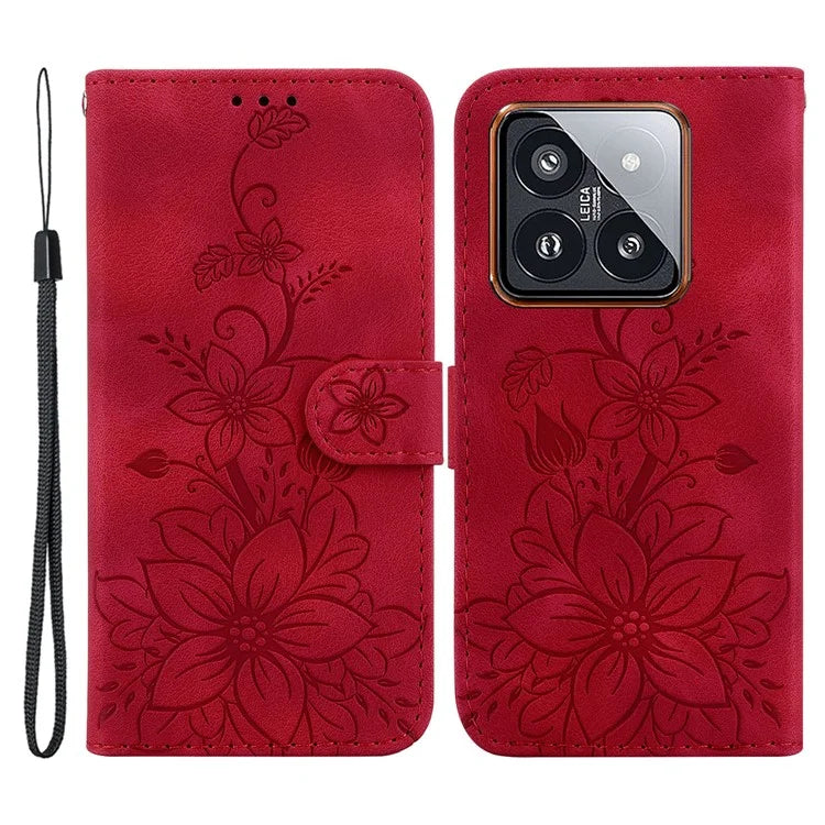 For Xiaomi 14 Pro Wallet Case Flower Imprinted Phone Cover