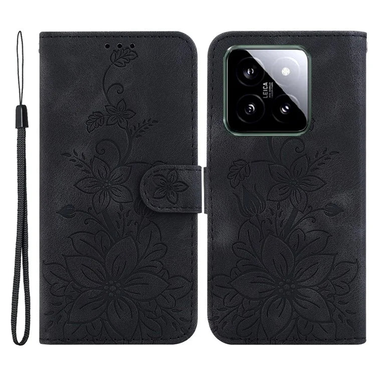 For Xiaomi 14 Leather Case Wallet Phone Cover Flower Pattern