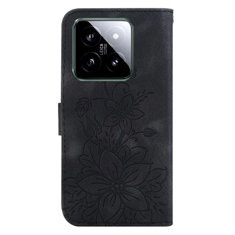 For Xiaomi 14 Leather Case Wallet Phone Cover Flower Pattern