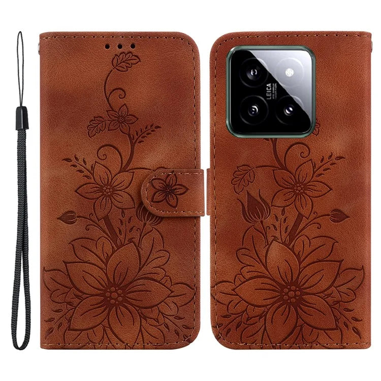 For Xiaomi 14 Leather Case Wallet Phone Cover Flower Pattern