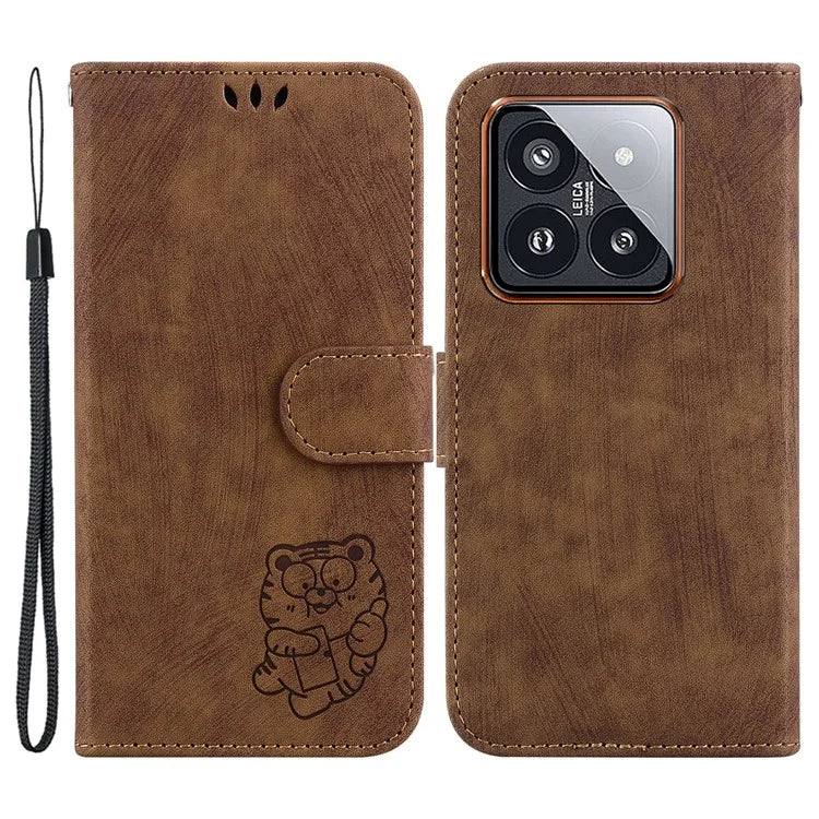 For Xiaomi 14 Pro Case Tiger Pattern Imprinted Leather Wallet Cover