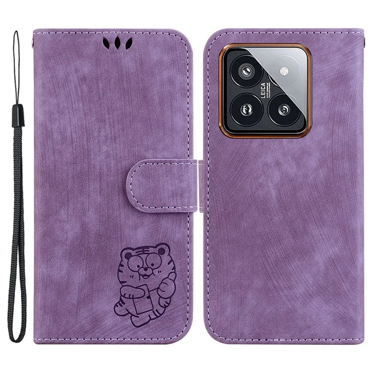 For Xiaomi 14 Pro Case Tiger Pattern Imprinted Leather Wallet Cover