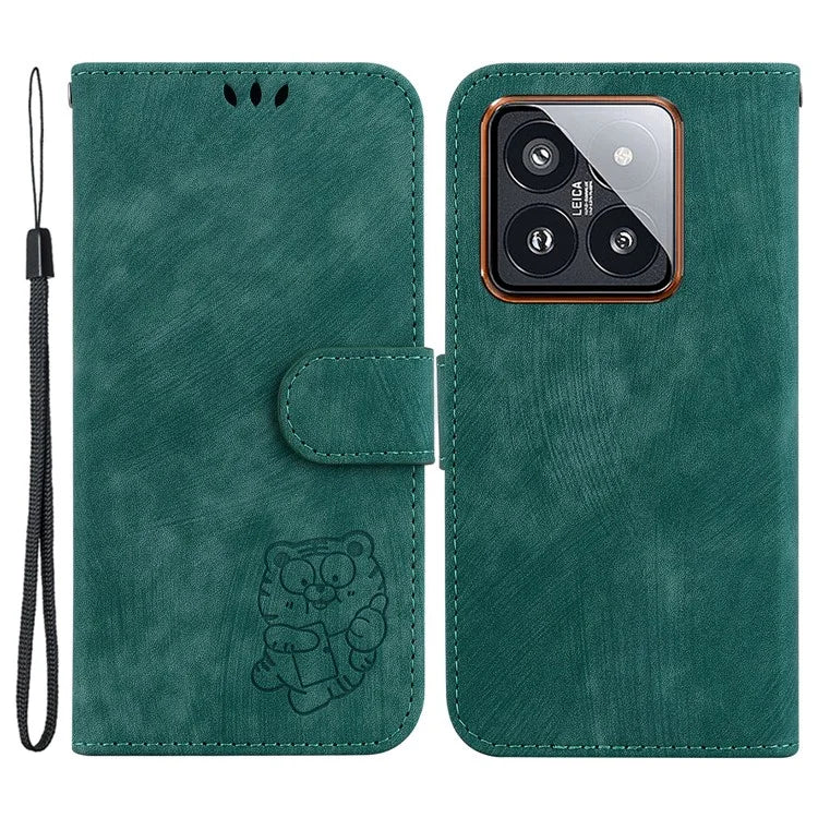 For Xiaomi 14 Pro Case Tiger Pattern Imprinted Leather Wallet Cover