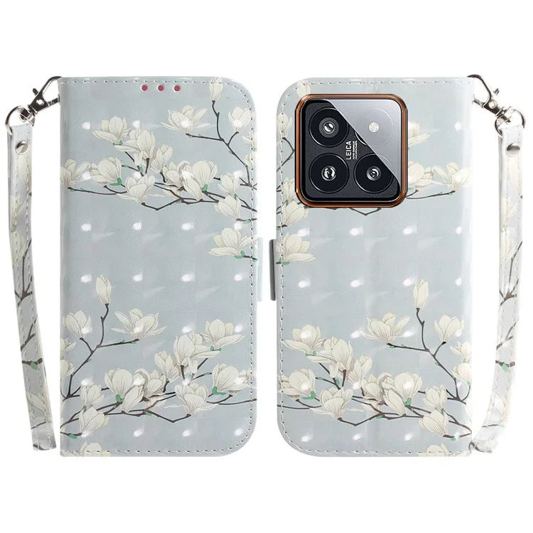 For Xiaomi 14 Pro Phone Case with Strap 3D Pattern Leather Cover