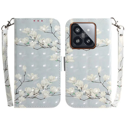 For Xiaomi 14 Pro Phone Case with Strap 3D Pattern Leather Cover
