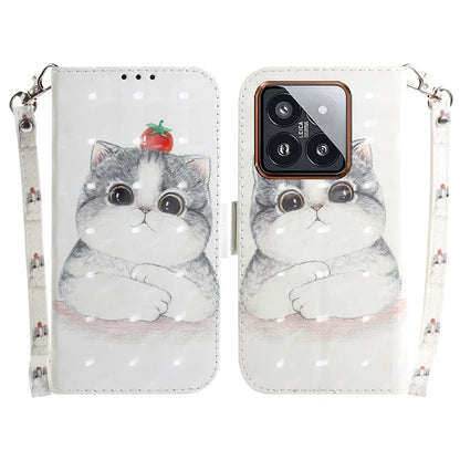 For Xiaomi 14 Pro Phone Case with Strap 3D Pattern Leather Cover