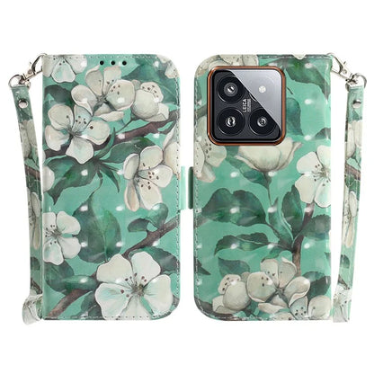 For Xiaomi 14 Pro Phone Case with Strap 3D Pattern Leather Cover