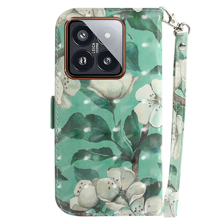 For Xiaomi 14 Pro Phone Case with Strap 3D Pattern Leather Cover