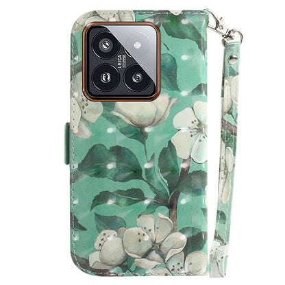 For Xiaomi 14 Pro Phone Case with Strap 3D Pattern Leather Cover