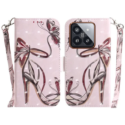 For Xiaomi 14 Pro Phone Case with Strap 3D Pattern Leather Cover