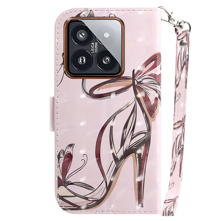 For Xiaomi 14 Pro Phone Case with Strap 3D Pattern Leather Cover