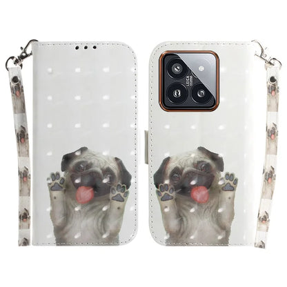 For Xiaomi 14 Pro Phone Case with Strap 3D Pattern Leather Cover