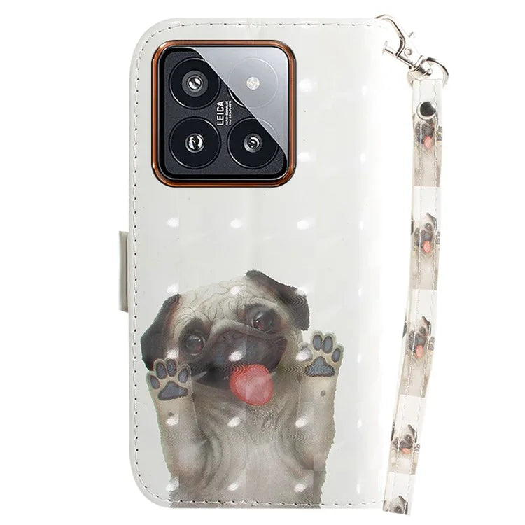 For Xiaomi 14 Pro Phone Case with Strap 3D Pattern Leather Cover