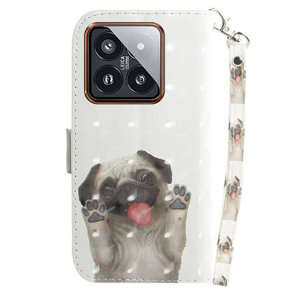 For Xiaomi 14 Pro Phone Case with Strap 3D Pattern Leather Cover