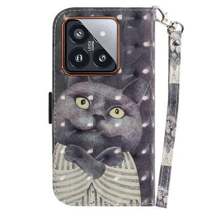 For Xiaomi 14 Pro Phone Case with Strap 3D Pattern Leather Cover