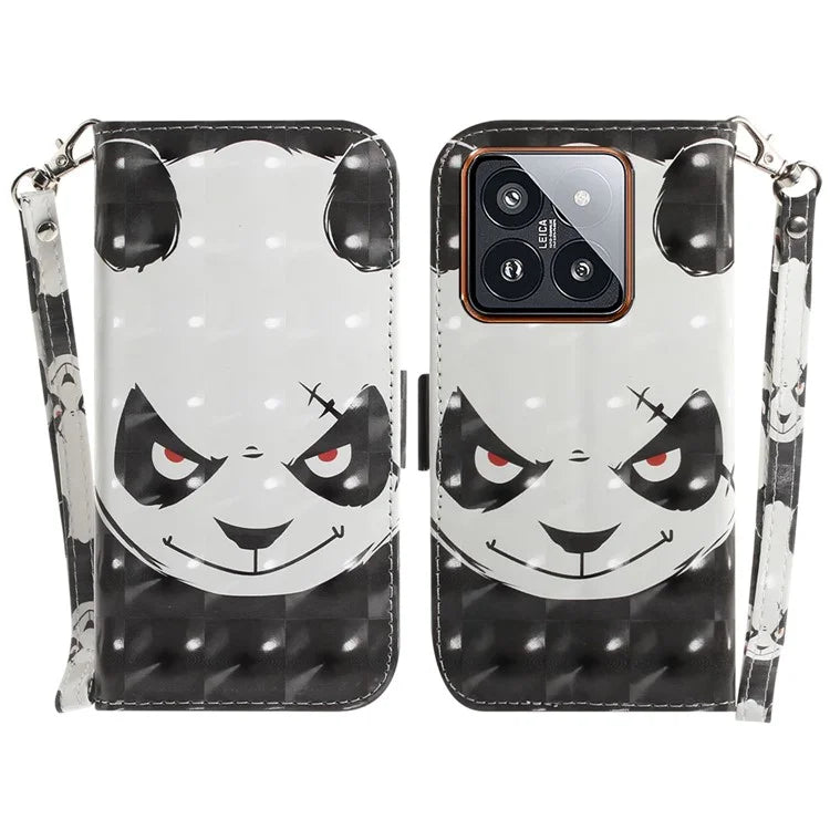 For Xiaomi 14 Pro Phone Case with Strap 3D Pattern Leather Cover