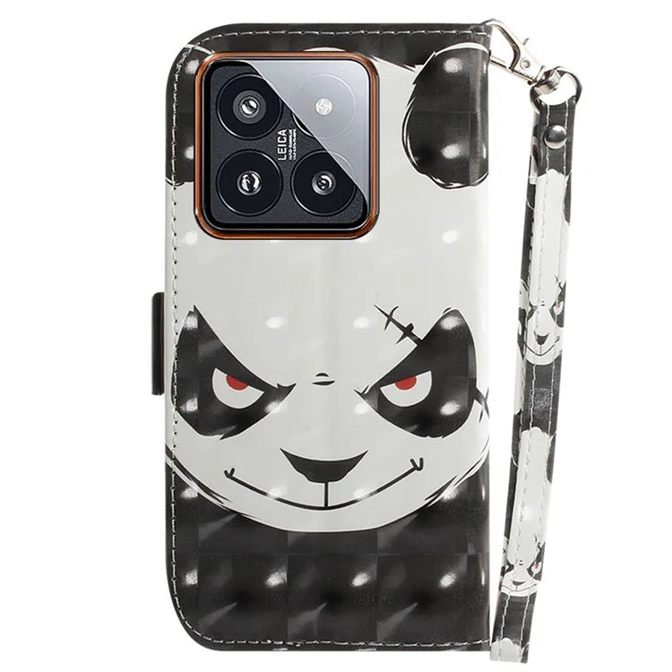 For Xiaomi 14 Pro Phone Case with Strap 3D Pattern Leather Cover