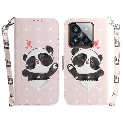 For Xiaomi 14 Pro Phone Case with Strap 3D Pattern Leather Cover