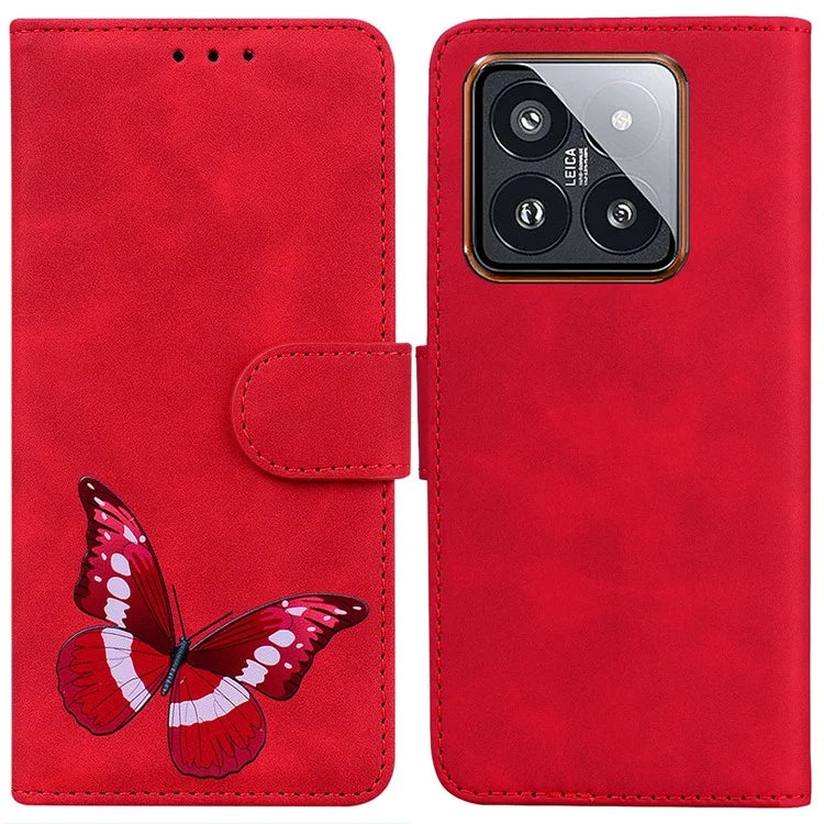 For Xiaomi 14 Pro Wallet Phone Case Butterfly Pattern Leather Cover