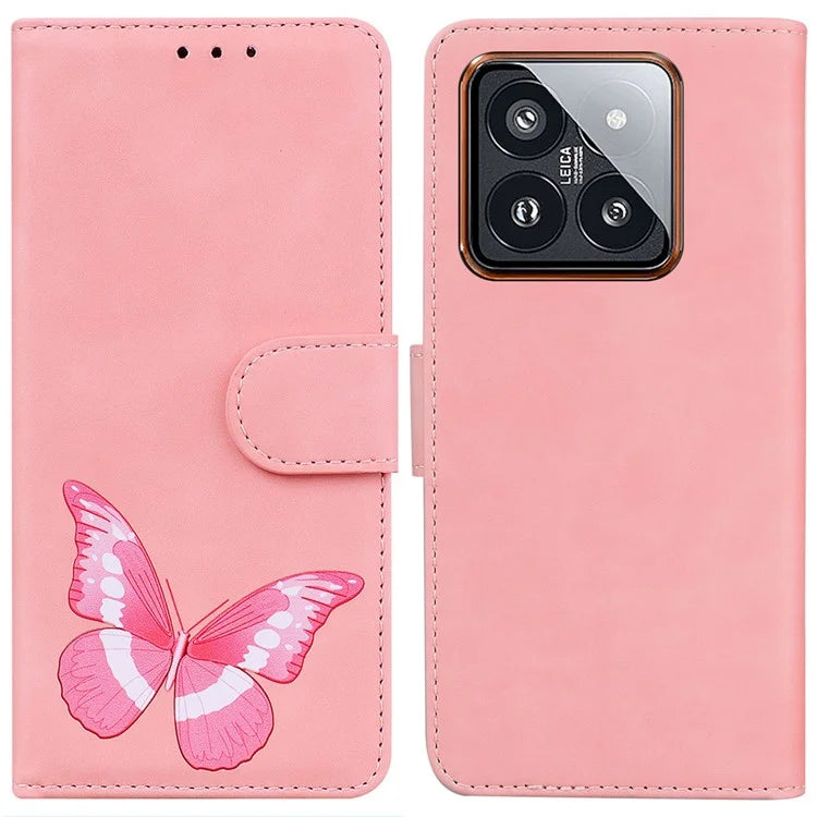 For Xiaomi 14 Pro Wallet Phone Case Butterfly Pattern Leather Cover