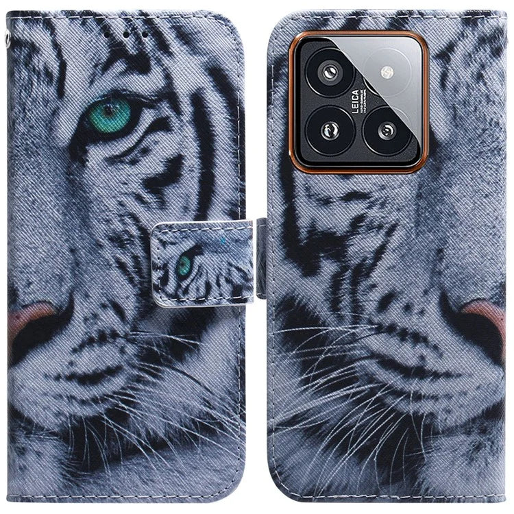 For Xiaomi 14 Pro Phone Case PU Leather Wallet Cover Pattern Printing