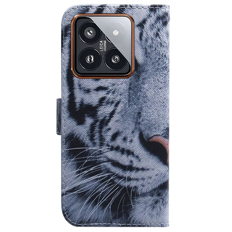 For Xiaomi 14 Pro Phone Case PU Leather Wallet Cover Pattern Printing