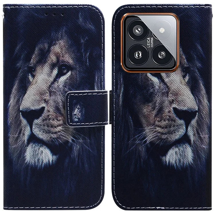 For Xiaomi 14 Pro Phone Case PU Leather Wallet Cover Pattern Printing