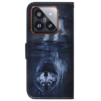 For Xiaomi 14 Pro Phone Case PU Leather Wallet Cover Pattern Printing and Wolf