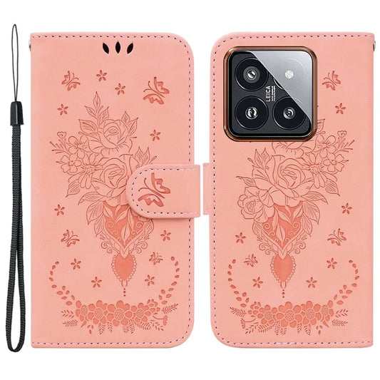 For Xiaomi 14 Pro Cell Phone Case Rose Butterfly Imprinted Scratch-proof Cover