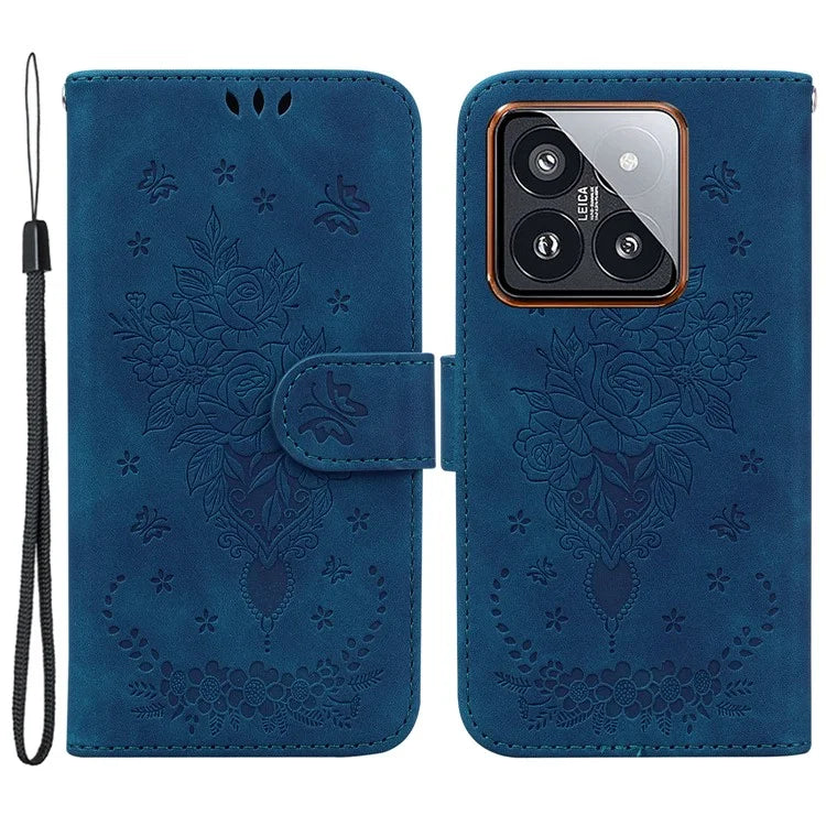 For Xiaomi 14 Pro Cell Phone Case Rose Butterfly Imprinted Scratch-proof Cover