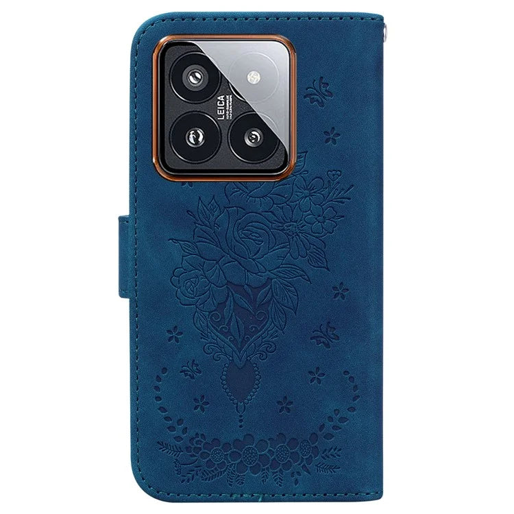 For Xiaomi 14 Pro Cell Phone Case Rose Butterfly Imprinted Scratch-proof Cover