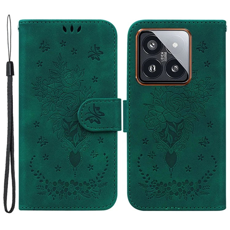For Xiaomi 14 Pro Cell Phone Case Rose Butterfly Imprinted Scratch-proof Cover