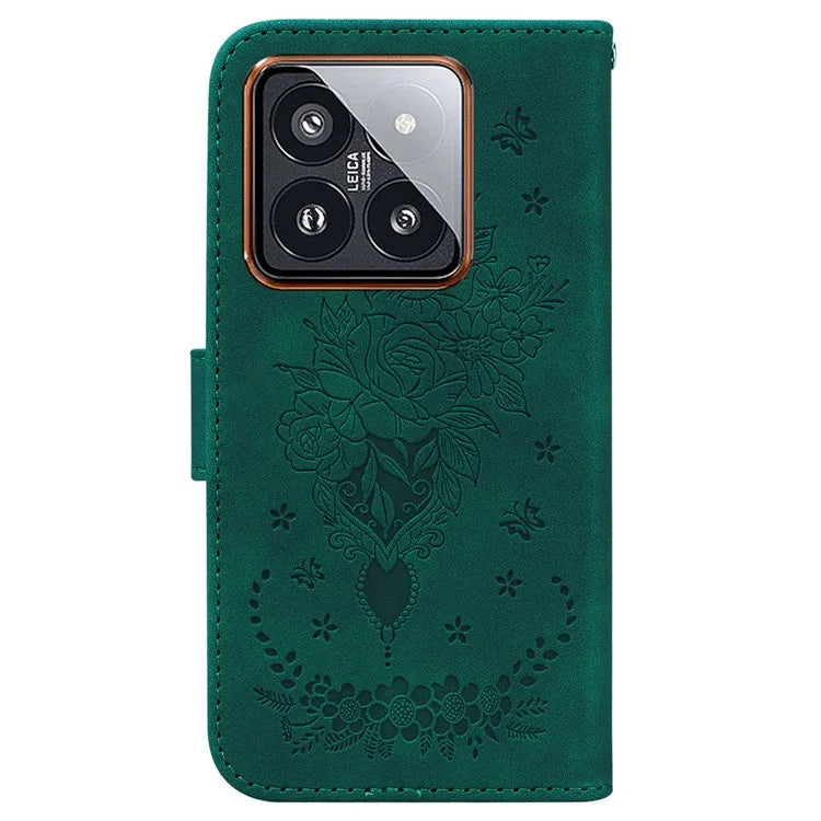For Xiaomi 14 Pro Cell Phone Case Rose Butterfly Imprinted Scratch-proof Cover