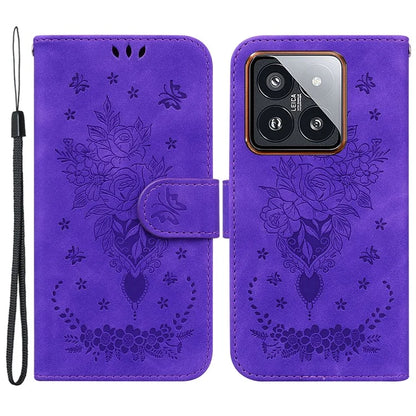 For Xiaomi 14 Pro Cell Phone Case Rose Butterfly Imprinted Scratch-proof Cover