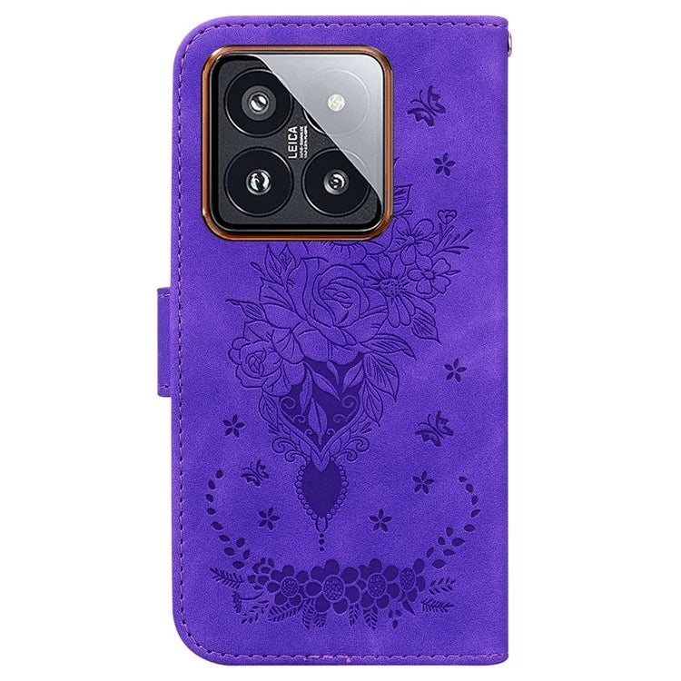 For Xiaomi 14 Pro Cell Phone Case Rose Butterfly Imprinted Scratch-proof Cover